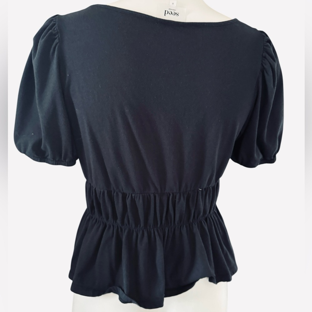 Seed Square-Neck Top, Puff Sleeve, Cotton, elasticed waist, cropped, sz Small - Picture 2 of 7